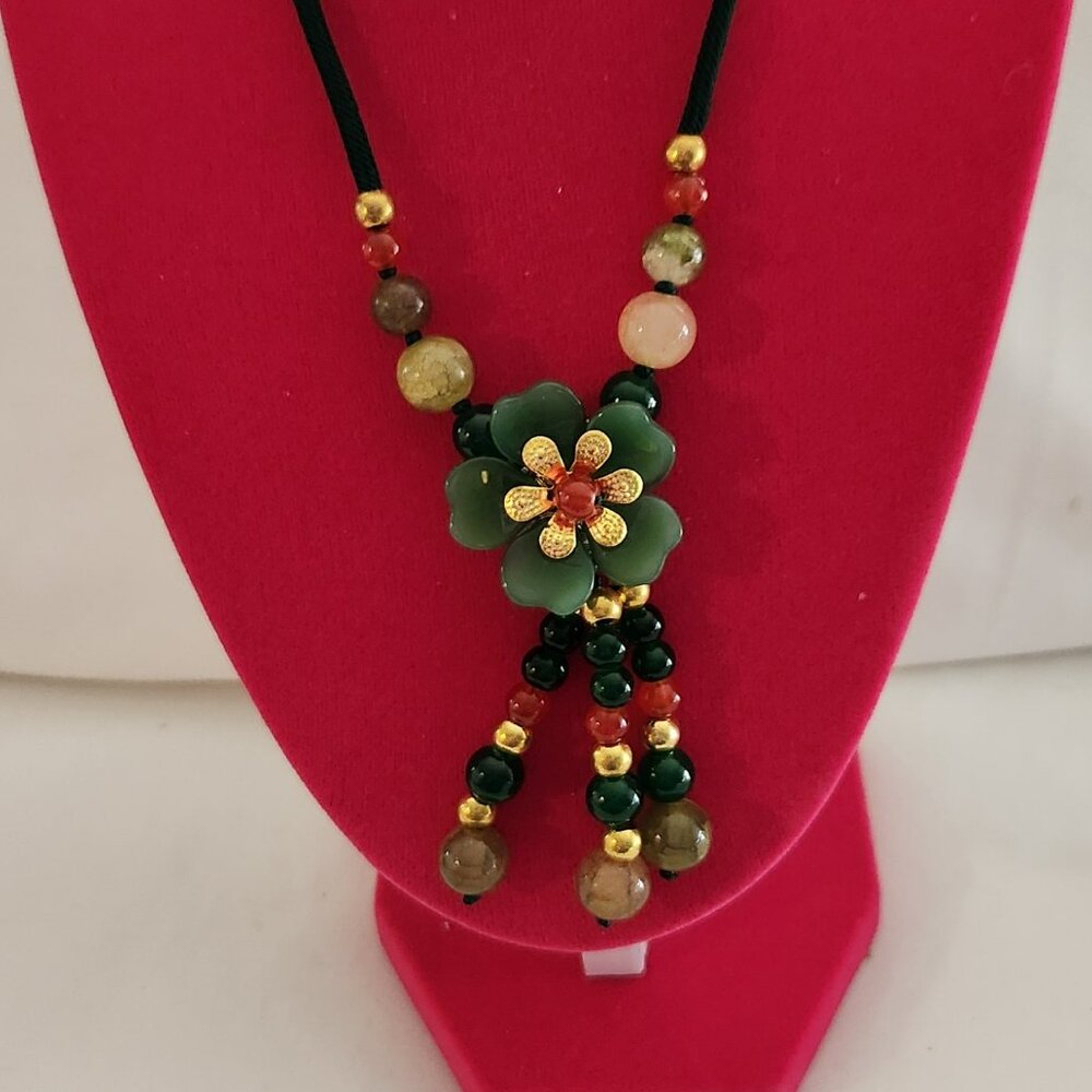 THREE FOR $20 Choker style necklace green gold red flower extendable costume NIP